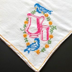 VTG Cross Stitched Embroidered Flour Sack Kitchen Tea Towel w Bluebirds